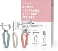 Vegetable Peeler Set – Serrated, Straight & Wide Blades- great apple peeler & potato peelers, Carrots, Zucchini, Cucumbers – Soft Grip Handle- Eye Remover – Dishwasher Safe (3, Country Chic)