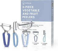 CuttleLab Vegetable Peeler Set – Serrated, Straight & Wide Blades- great apple peeler & potato peelers, Carrots, Zucchini, Cucumbers – Soft Grip Handle- Eye Remover – Dishwasher Safe (3, Farmhouse)