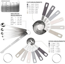 Load image into Gallery viewer, CuttleLab 22-Piece Stainless Steel Measuring Cups and Spoons Set, Tad Dash Pinch Smidgen Drop Mini Measuring Spoons, Measuring Stick Leveler, Measurement Conversion Chart Fridge Magnet, (Charcoal)