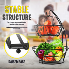 Load image into Gallery viewer, Fruit Basket with Banana Hanger and Fruit Bowl. Kitchen Counter Fruit Bowl with Banana Holder used as Bread, Vegetable or Produce Basket, Egg Holder, 2 Tier