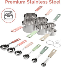 Load image into Gallery viewer, 22-Piece Stainless Steel Measuring Cups and Spoons Set, Tad Dash Pinch Smidgen Drop Mini Measuring Spoons, Measuring Stick Leveler, Measurement Conversion Chart Fridge Magnet, (Country Chic)