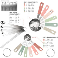 Load image into Gallery viewer, 22-Piece Stainless Steel Measuring Cups and Spoons Set, Tad Dash Pinch Smidgen Drop Mini Measuring Spoons, Measuring Stick Leveler, Measurement Conversion Chart Fridge Magnet, (Country Chic)