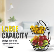 Load image into Gallery viewer, Fruit Basket with Banana Hanger and Fruit Bowl. Kitchen Counter Fruit Bowl with Banana Holder used as Bread, Vegetable or Produce Basket, Egg Holder, 2 Tier