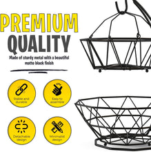 Load image into Gallery viewer, Fruit Basket with Banana Hanger and Fruit Bowl. Kitchen Counter Fruit Bowl with Banana Holder used as Bread, Vegetable or Produce Basket, Egg Holder, 2 Tier