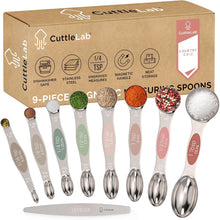 Load image into Gallery viewer, Magnetic Measuring Spoons Set - Stainless Steel, Double Ended, Stackable &amp; Nested Design for Dry and Liquid Ingredients, Ideal for Spice Jars, 9-Piece Set with Leveler (Country Chic)