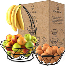 Load image into Gallery viewer, Fruit Basket with Banana Hanger and Fruit Bowl. Kitchen Counter Fruit Bowl with Banana Holder used as Bread, Vegetable or Produce Basket, Egg Holder, 2 Tier
