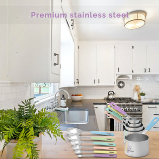 14-Piece Measuring Stainless Steel Cups and Spoons in Cotton Candy