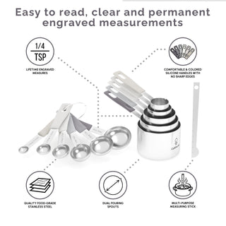 14-Piece Measuring Stainless Steel Cups and Spoons in Charcoal