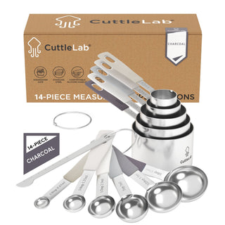 14-Piece Measuring Stainless Steel Cups and Spoons in Charcoal