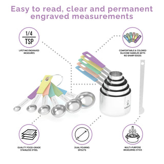14-Piece Measuring Stainless Steel Cups and Spoons in Cotton Candy