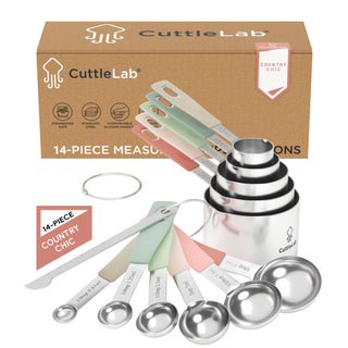 14-Piece Measuring Stainless Steel Cups and Spoons in Country Chic